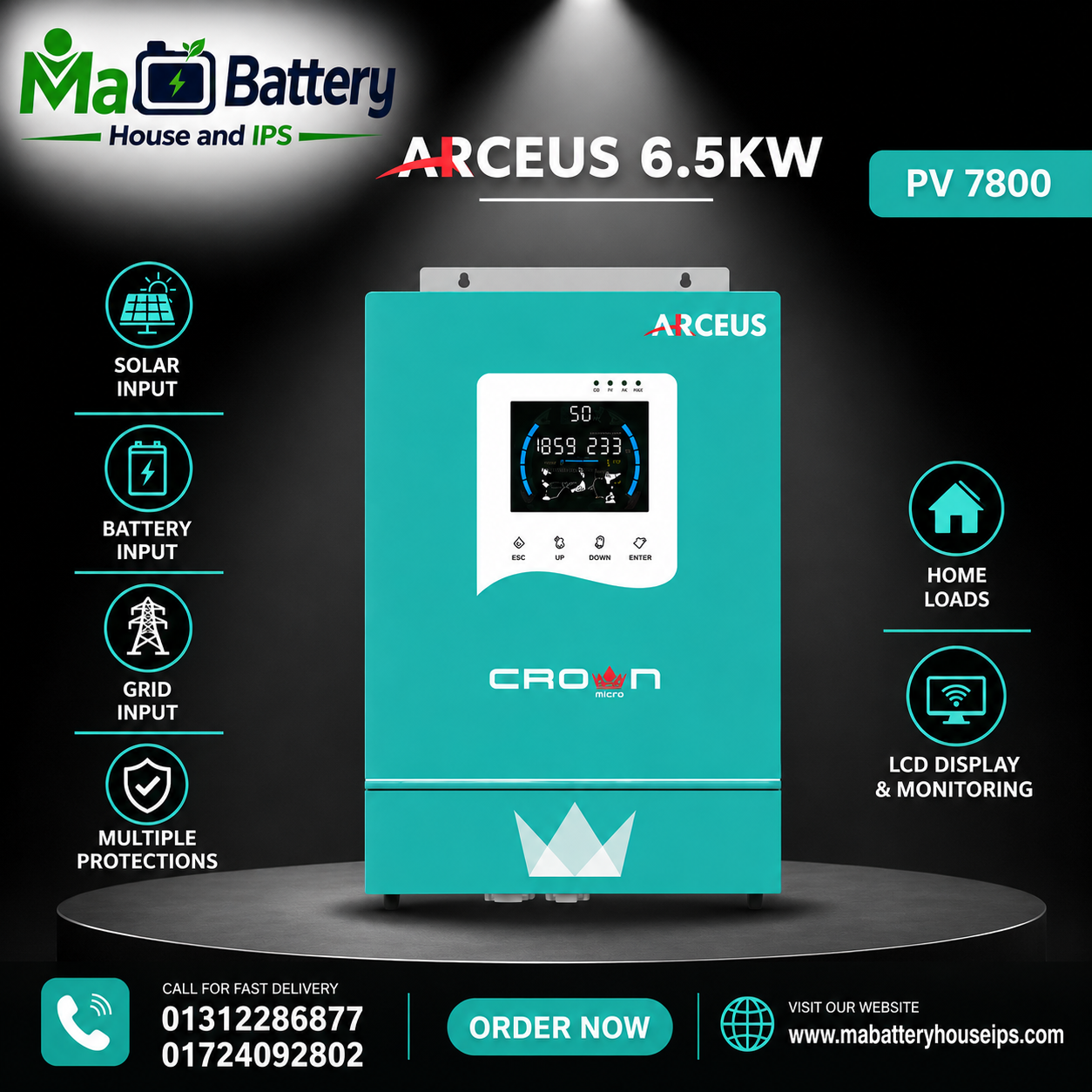 Crown Arceus PV7800 6.5KW Hybrid-Solar Inverter - Price in Bangladesh